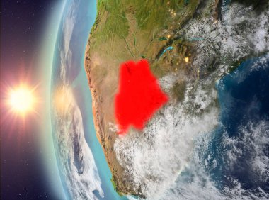 Uzaydan gelen gün batımı sırasında Botsvana