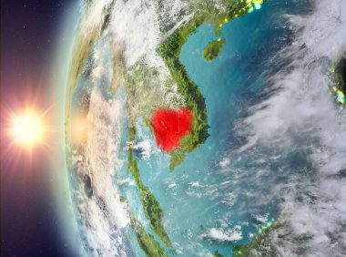 Uzaydan gelen gün batımı sırasında Kamboçya