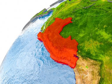 Peru Haritası dünya üzerinde kırmızı