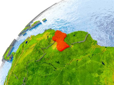 Guyana Haritası dünya üzerinde kırmızı