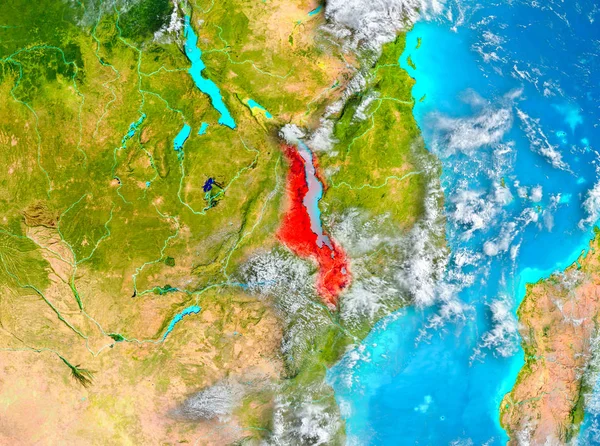 Malawi en rojo en la Tierra — Foto de Stock