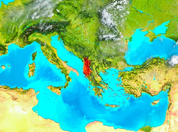 Albánie v červené barvě na zemi — Stock fotografie