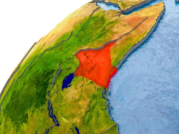 Карта Кении в красном на земном шаре — стоковое фото