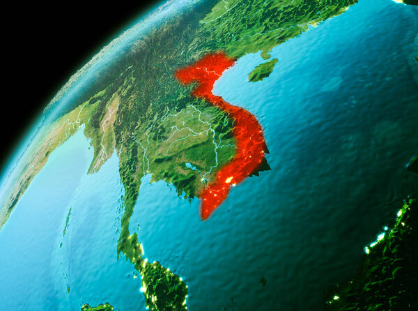 Vietnam from space in evening