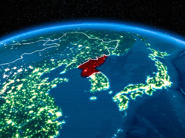 North Korea from space at night — Stock Photo, Image