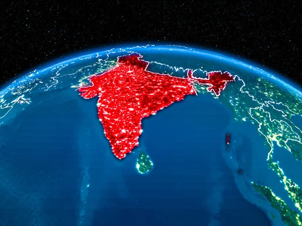 India dallo spazio di notte — Foto Stock