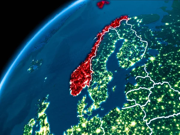 Mapa Norwegii w nocy — Zdjęcie stockowe