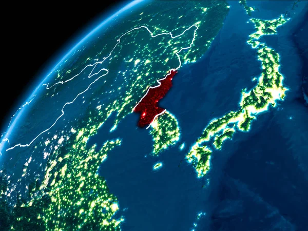 Mapa de Corea del Norte por la noche —  Fotos de Stock