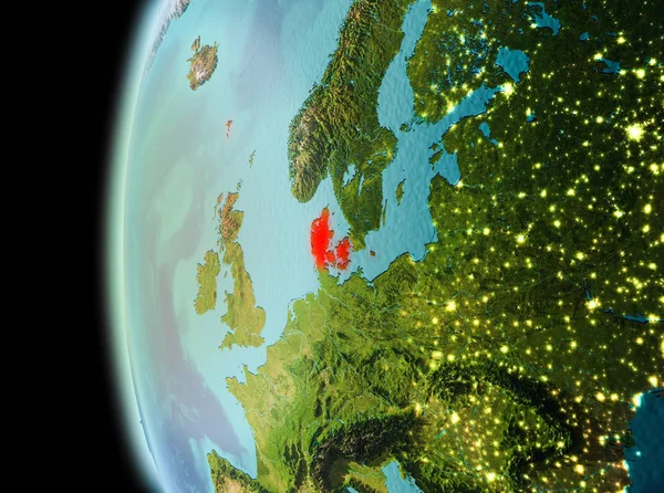 Vista nocturna de Dinamarca en la Tierra — Foto de Stock