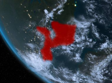 Mozambik dünya üzerindeki gece görünümü