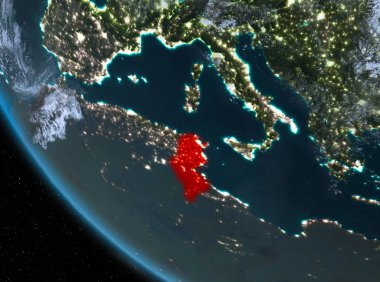 Tunus dünya üzerindeki gece görünümü