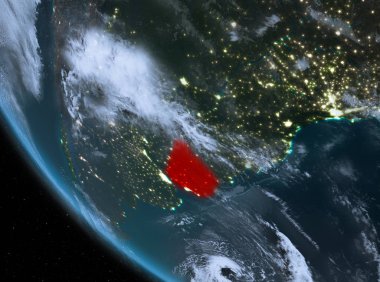 Uruguay dünya üzerindeki gece görünümü