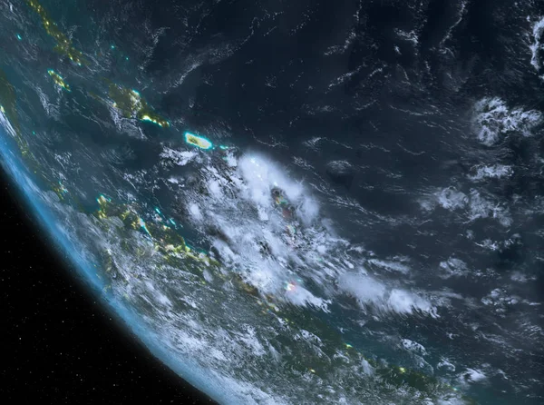 Νυχτερινή άποψη της Καραϊβικής στη γη — Φωτογραφία Αρχείου