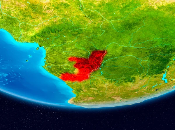 Satellite view of Congo in red — Stock Photo, Image