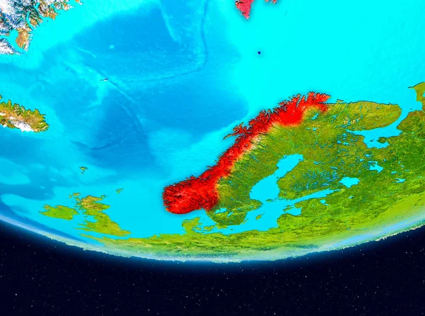 Norveç'in uydu görünümünde kırmızı — Stok fotoğraf