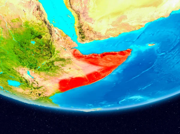 Vista satélite da Somália em vermelho — Fotografia de Stock