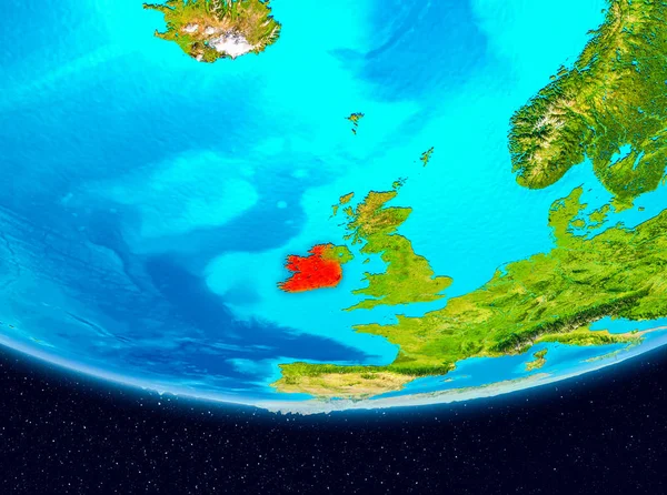 Satélite vista de Irlanda en rojo — Foto de Stock