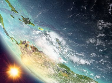 Caribbean yeryüzünde yukarıda günbatımı