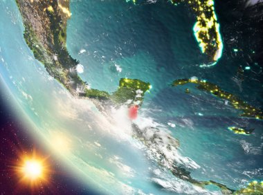 Belize yeryüzünde yukarıda günbatımı