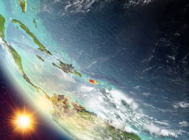 Porto Riko yeryüzünde yukarıda günbatımı