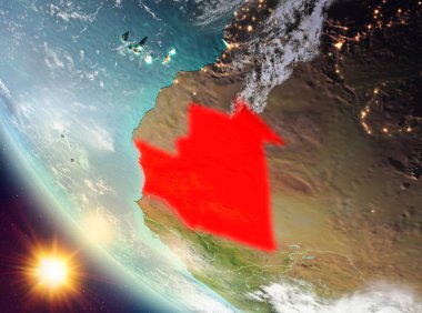 Günbatımı Moritanya yeryüzünde yukarıda