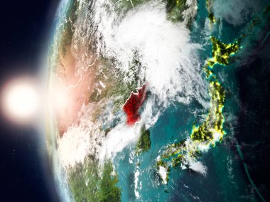 Yeryüzünde günbatımı sırasında Kuzey Kore