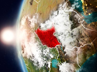 Yeryüzünde günbatımı sırasında Güney Sudan