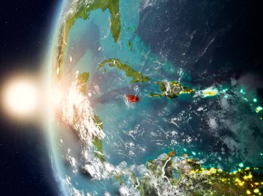 Yeryüzünde günbatımı sırasında Jamaika