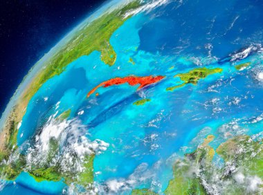 Küba'nın uzay görünümünde kırmızı