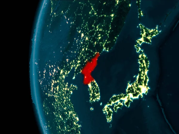 Nacht uitzicht van Noord-Korea — Stockfoto