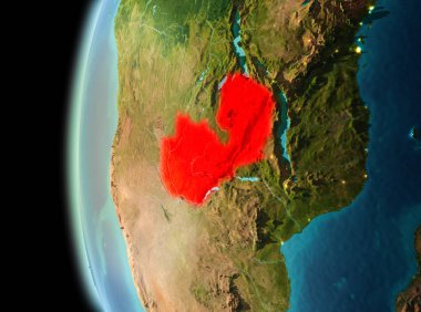 Zambiya Dünya üzerindeki görünümünü akşam