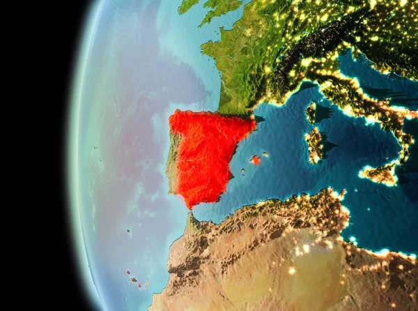 Vista noturna da Espanha na Terra — Fotografia de Stock