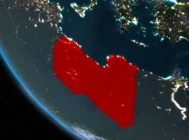 Libya dünya üzerindeki gece görünümü