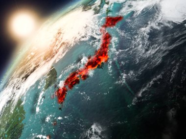 Dünya gezegeninde günbatımı içinde Japonya