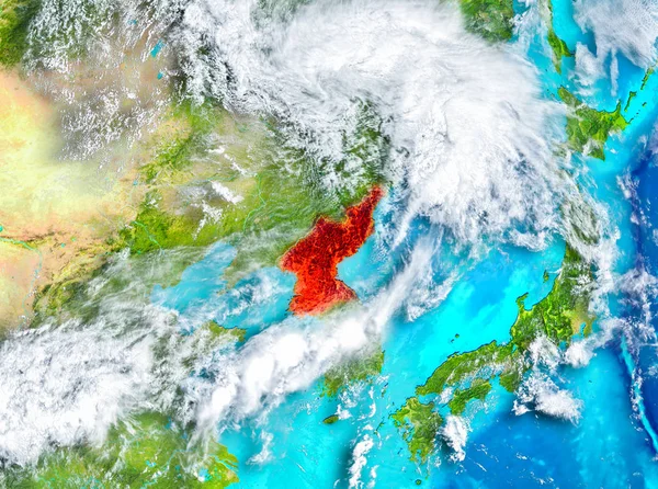 Noord-Korea in het rood op aarde — Stockfoto