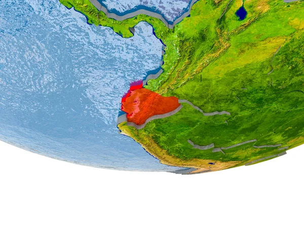 Ecuador in red on Earth model