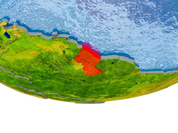 Guyana in rot auf der Erde Modell — Stockfoto