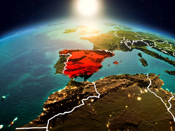 Spain in sunrise from orbit