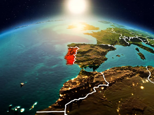 Portugal in sunrise from orbit