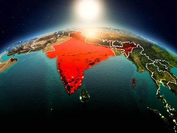 軌道からの日の出でインド — ストック写真