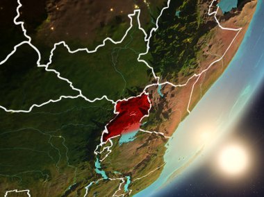 Uzaydan Uganda yükselen güneş