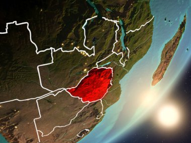 Uzaydan Zimbabve üzerinde yükselen güneş
