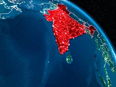 Geceleri Hindistan'ın uydu görüntüsü