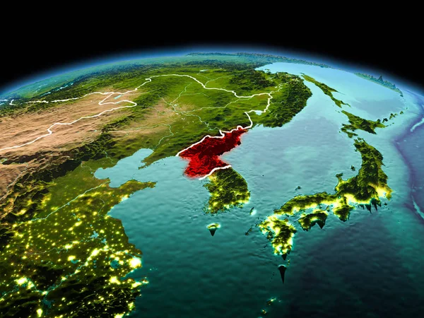 Nordkorea på planeten jorden i rymden — Stockfoto