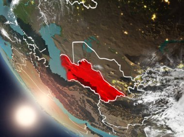 Günbatımı Türkmenistan uzaydan yukarıda