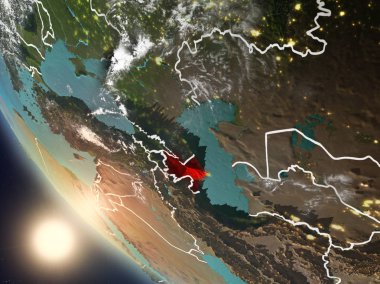 Günbatımı Azerbaycan uzaydan yukarıda