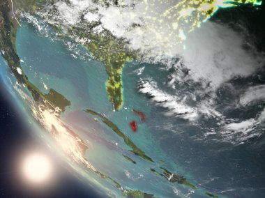 Bahamalar uzaydan yukarıda günbatımı