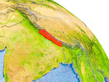 Dünya'nın kırmızı modelindeki Nepal
