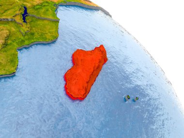 Dünya'nın kırmızı modelindeki Madagaskar