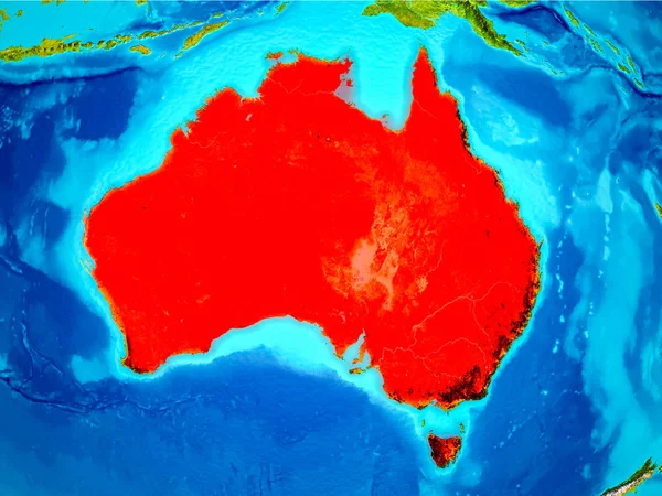 Australia in red on Earth — Stock Photo, Image